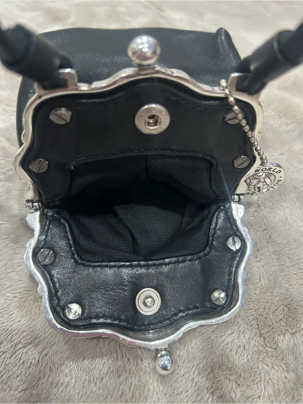 Brighton Black Leather Crossbody with Ornate Silver Frame and Charm